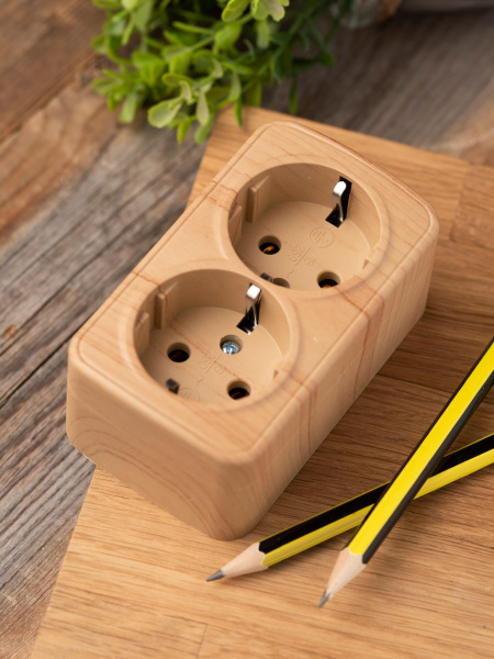 Купить EKF Basic Минск Светлое дерево Розетка 2-ая, с/з, 16А, ОП