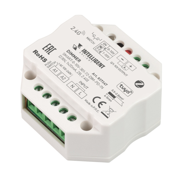 INTELLIGENT ARLIGHT Диммер SMART-0-10V-301-72-DIM-PD-IN (230V, 1x20mA, ZB, 2.4G) (IARL, IP20 Пластик, 5 лет) 037347