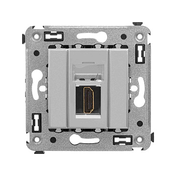 DKC HDMI розетка одинарная в стену, тип А-А, "Avanti", "Закаленная сталь"