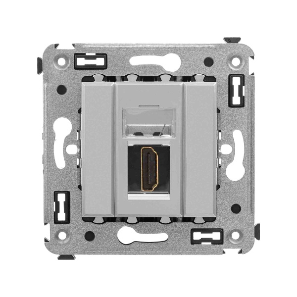 DKC HDMI розетка одинарная в стену, тип А-А, "Avanti", "Закаленная сталь"