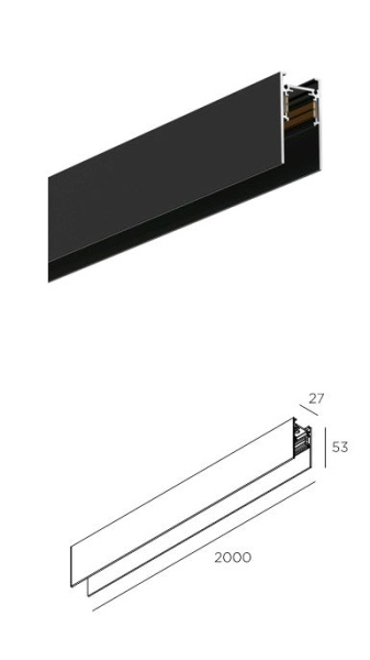 Technolight Черный Трек накладной или подвесной 2м с заглушками в комплекте RAL 9005 80002-2M-BK