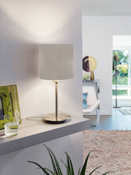 Купить Eglo Лампа настольная PASTERI, 1х60W(E27), Ø140, H275, никель матовый/текстиль, серо-коричневый 95726