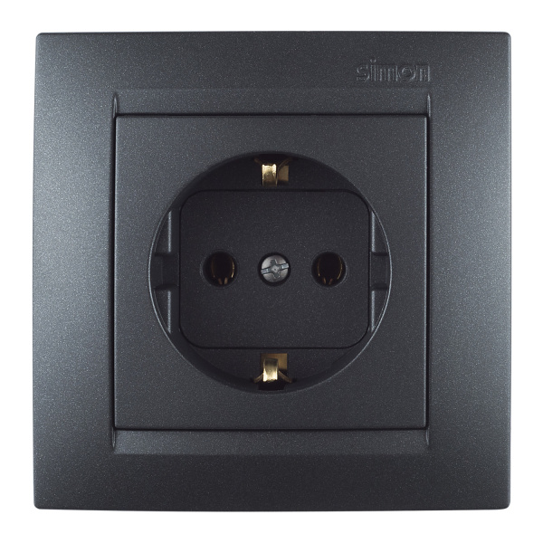Купить Simon 15 Графит Розетка с/з 2P+E, 16А, 250В, винт. зажим 1591432-038