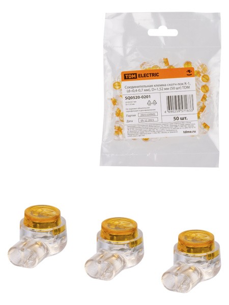TDM Соединительная клемма скотч-лок К-1, (d=0,4-0,7 мм), D=1,52 мм (50 шт) SQ0520-0201