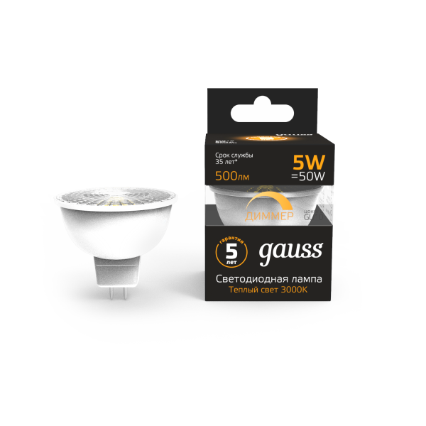 Купить Gauss Лампа MR16 5W 500lm 3000K GU10 диммируемая LED 1/10/100 101506105-D