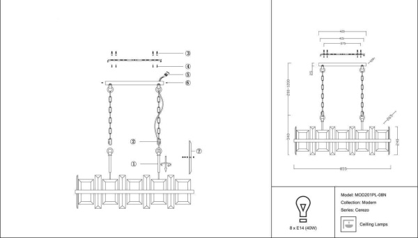 Купить Maytoni Modern Cerezo Хром Подвесной светильник E14 40W MOD201PL-08N