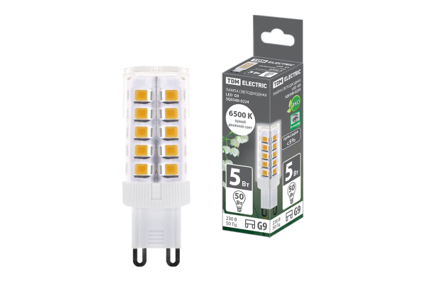 TDM Лампа светодиодная G9-5 Вт-230 В-6500 К, SMD, 16x49 мм SQ0340-0224