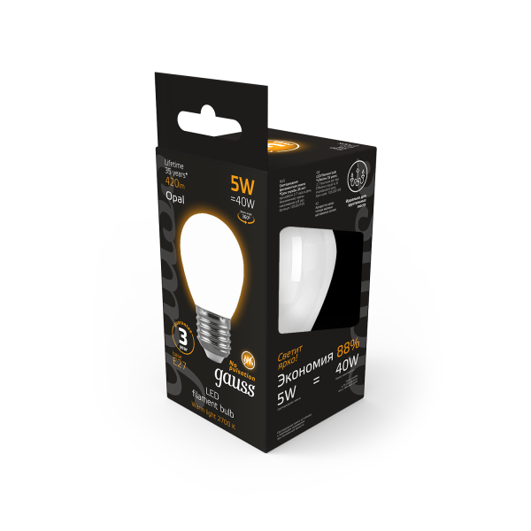 Купить Gauss Лампа Filament Шар 5W 420lm 2700К Е27 milky LED 105202105