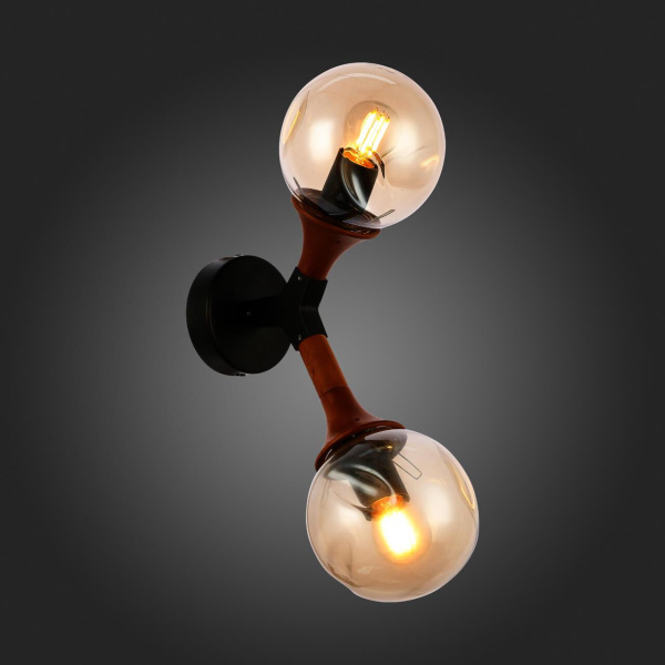 Купить Evoluce SLE109401-01 Светильник настенный Черный, Темное дерево/Прозрачный, Янтарный E27 2*60W