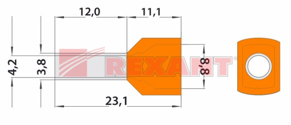 Купить Наконечник штыревой втулочный изолированный F-12мм 2х4мм² (НШВи(2) 4.0-12 / НГи2 4,0-12) оранжевый Rexant 08-2810