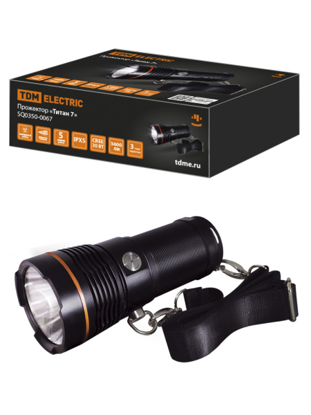 TDM Прожектор «Титан 7», 30 Вт CREE 3600 лм, 4х18650, IPX5, Type-C, SQ0350-0067