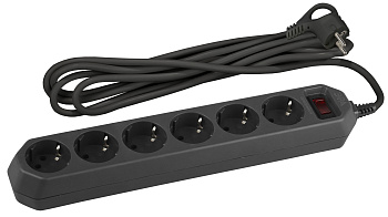 ЭРА USF-6es-5m-B-BOX Сетевой фильтр базовая защита, с/з, с выключателем, 6гн, 5м, ПВС, 10А, черный