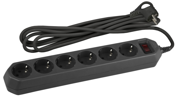 ЭРА USF-6es-5m-B-BOX Сетевой фильтр базовая защита, с/з, с выключателем, 6гн, 5м, ПВС, 10А, черный