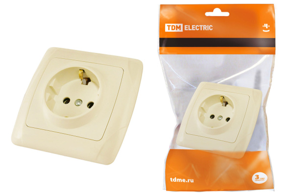TDM Розетка 2П+З 16А 250В сл. кость "Онега" SQ1805-0045