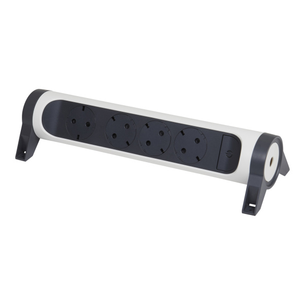 Legrand Revolution Комфорт Бело-черный Удлинитель 4x2К+З с выкл., без кабеля, плоские розетки, фиксируемый поворотный блок 694544