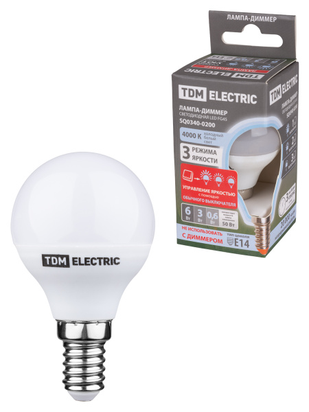 TDM Лампа светодиодная FG45-6 Вт-230 В-4000 К–E14 "Лампа-ДИММЕР" SQ0340-0200
