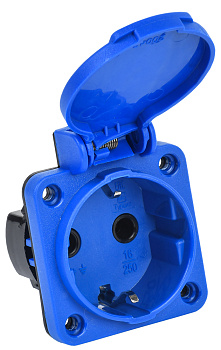 IEK РП11-3 розетка панельная  2Р+РЕ 16А з/к с кр. IP44 син. MAGNUM