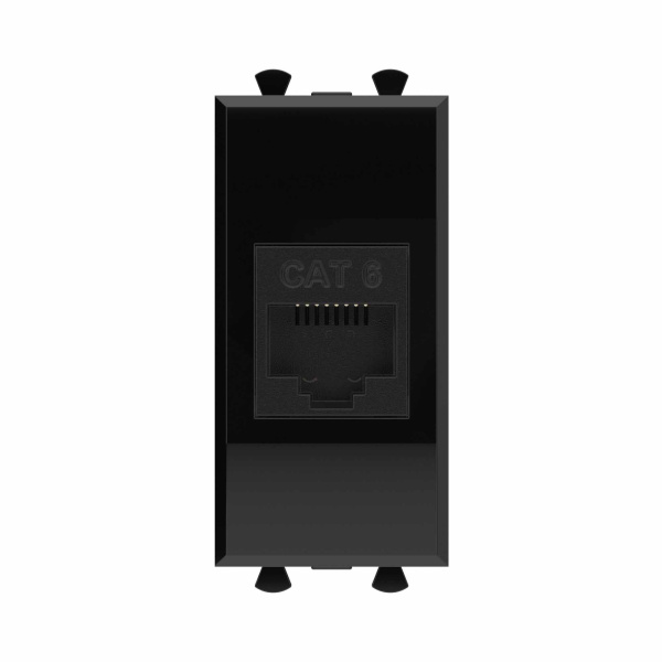 DKC Компьютерная розетка RJ-45 без шторки модульная, кат.6, "Avanti", "Черный квадрат", 1 модуль