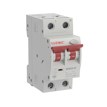 DKC YON max Автоматический выключатель дифференциального тока АВДТ MDR63N 1P+N 20A C 30mA 6kA тип A MDR63N-1N2C20-A