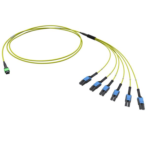 DKC Оптическая разветвительная сборка 12ОВ 9/125 OS2, 1xMTP PRO(12)/6хLC-UPC Duplex Uniboot, тип полярности - прямая (Tx-->Rx), 2м(предустановленная к