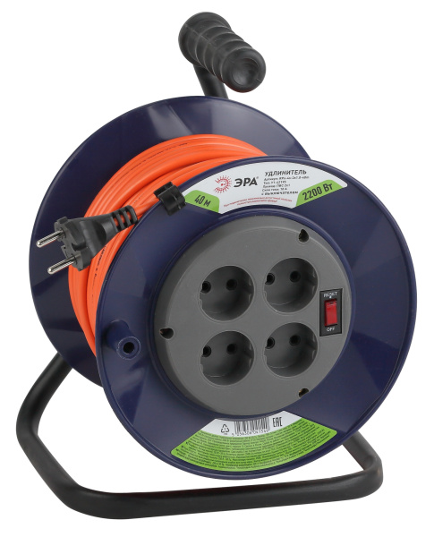 ЭРА RPx-4s-2x1.0-40m Удлинитель силовой на пластиковой катушке б/з 4 гн 40м ПВС 2х1