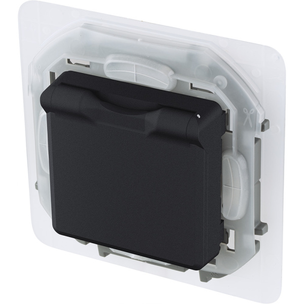 Купить Legrand INSPIRIA Антрацит Розетка 2К+З IP 44 с откидной крышкой и шторками - немецкий стандарт - 16 А - 250 В 673743