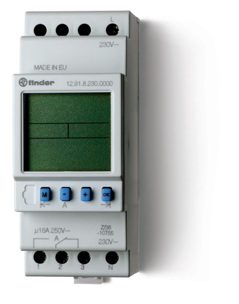 Finder Реле времени цифровое ASTRO; монтаж на рейку 35мм; 1СO 16A; питание 230В АC; ширина 35.8мм; степень защиты IP20 129182300000