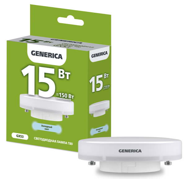 IEK GENERICA Лампа LED T80 таблетка 15Вт 230В 6500К GX53 LL-T80-15-230-65-GX53-G