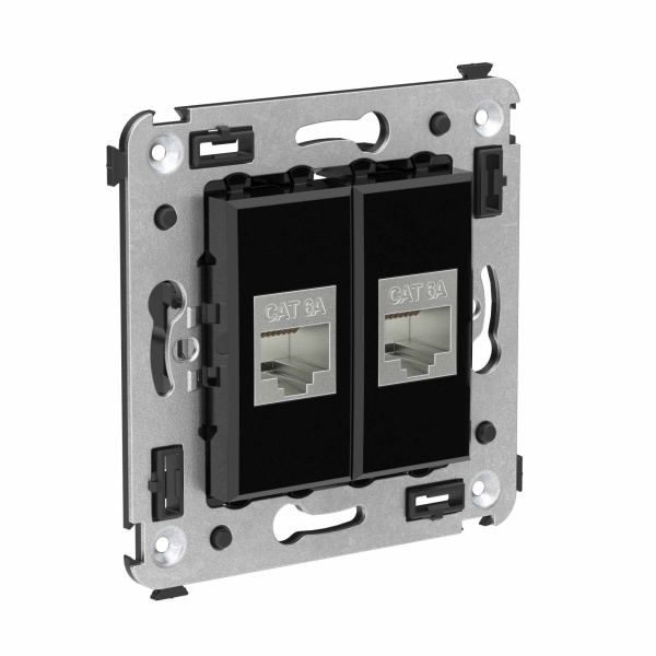 Купить DKC Компьютерная розетка RJ-45 без шторки в стену, кат.6А двойная экранированная, "Avanti", "Черный квадрат"