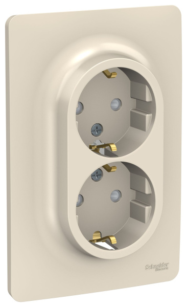 Купить SE Unica New Беж Розетка с/з двойная, со шторками, винт. зажим. NU206744