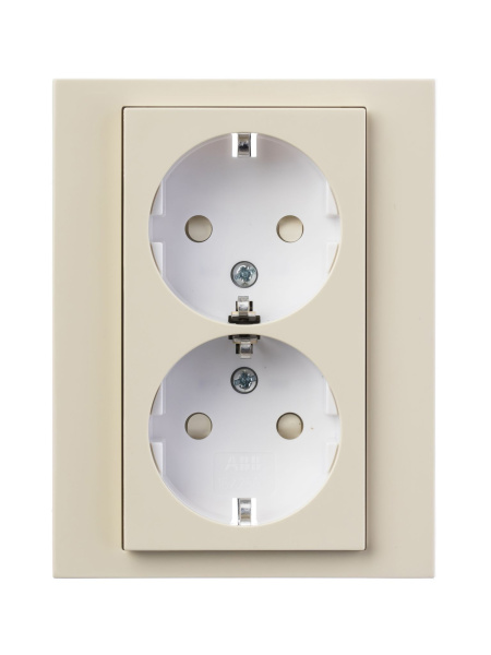 Купить ABB EPJ Levit слоновая кость / белый Розетка двойная с заземл, со шторками 2CHH223457C6017