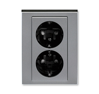 ABB EPJ Levit сталь / дымчатый чёрный Розетка двойная с заземл, со шторками 2CHH223457C6069
