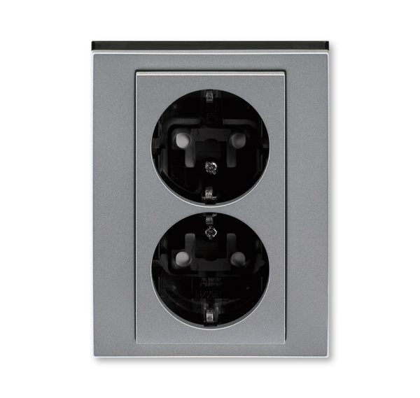 ABB EPJ Levit сталь / дымчатый чёрный Розетка двойная с заземл, со шторками 2CHH223457C6069