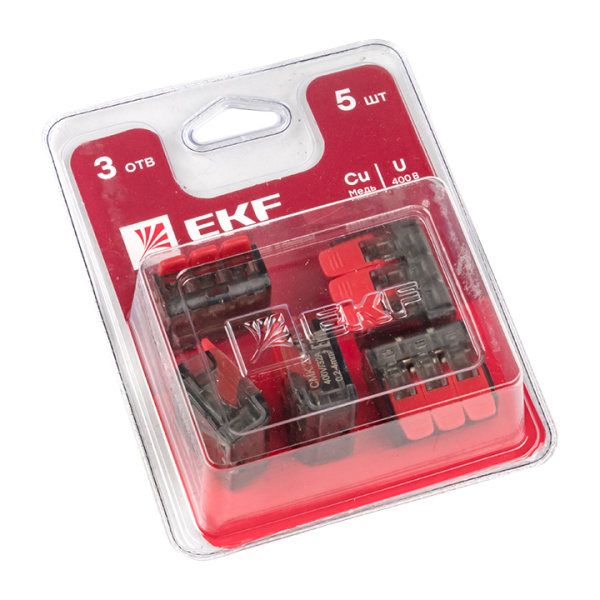 EKF PROxima Клемма СМК 221-413 3 отверстия 0.2-4.0 мм2 блистер (5шт.)
