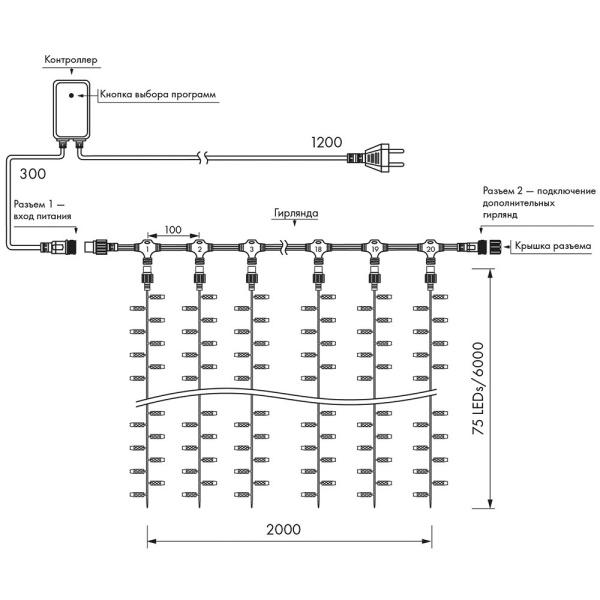 Купить Arlight Светодиодная гирлянда ARD-CURTAIN-CLASSIC-2000x6000-CLEAR-1500LED Warm (230V, 60W) (Ardecoled, IP65) 024871