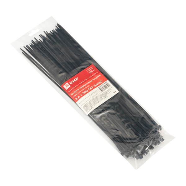 Купить EKF Basic Хомут нейлоновый черный (3,6х300) (100шт.)