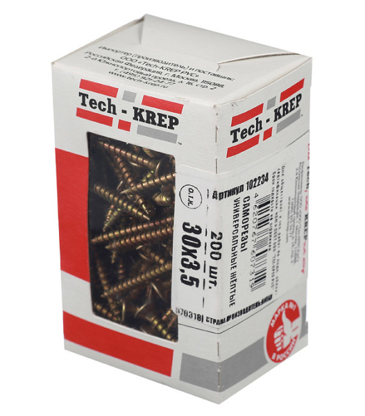 Tech-Krep Саморезы универсальные  30х3,5 мм (200 шт) желтые - коробка с ок. 102234