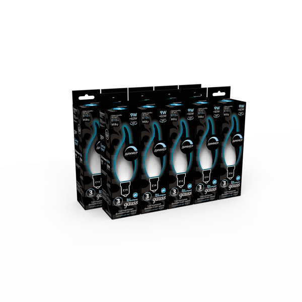 Купить Gauss Лампа Filament Свеча на ветру 9W 610lm 4100К Е14 milky диммируемая LED 104201209-D