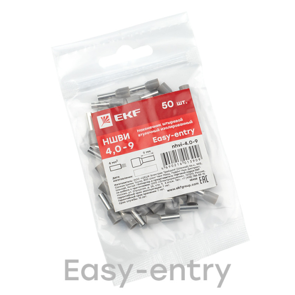 Купить EKF PROxima Наконечник штыревой втулочный изолированный НШвИ 4,0-9 (50шт.)