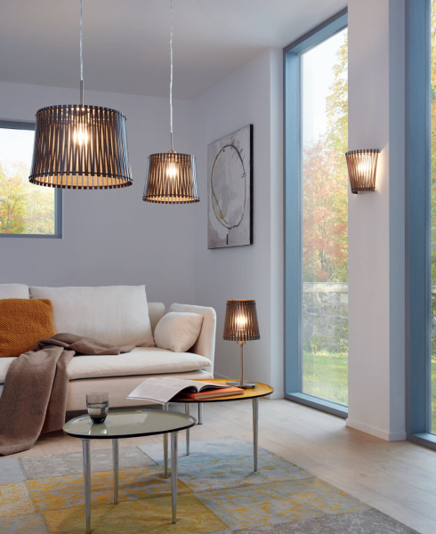 Купить Eglo Подвес SENDERO, 1х60W(E27), Ø450, H1300, сталь, никель мат./дерево, темно-коричневый 96199