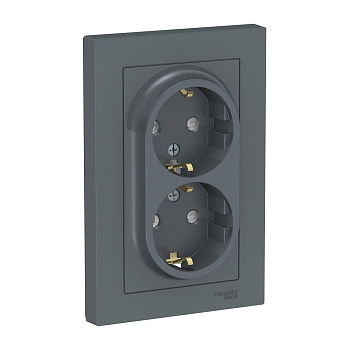 Systeme Electric AtlasDesign Грифель Розетка с/з двойная, со шторками, 16А, в сборе