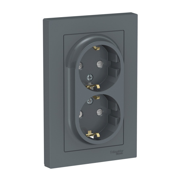 Systeme Electric AtlasDesign Грифель Розетка с/з двойная, со шторками, 16А, в сборе