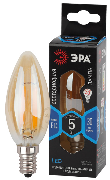 ЭРА F-LED B35-5W-840-E14 gold (филамент, свеча золот, 5Вт, нетр, E14)