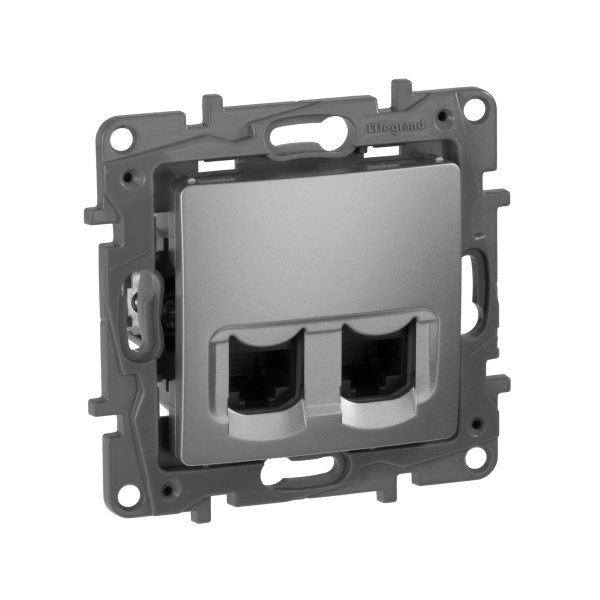 Legrand Etika Алюминий Розетка компьютерная 2-ая RJ45, категория 5е UTP - Etika - алюминий 672455