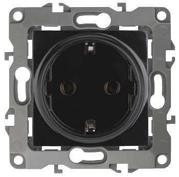 ЭРА 12-2102-06 Розетка 2P+E Schuko со шторками, 16A-250В, IP20, 12, Чёрный