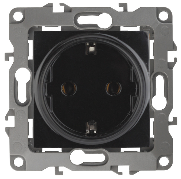 ЭРА 12-2102-06 Розетка 2P+E Schuko со шторками, 16A-250В, IP20, 12, Чёрный