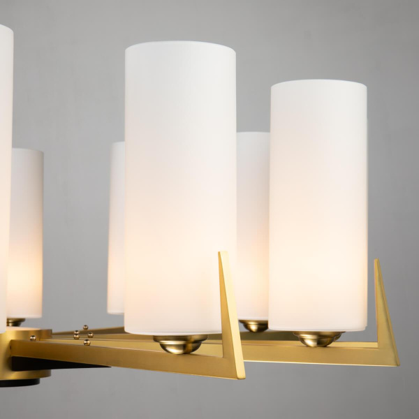 Купить Favourite 2623-12P подвесная люстра Каркас цвета латунь с элементами черного цвета, плафоны из белого матового стекла