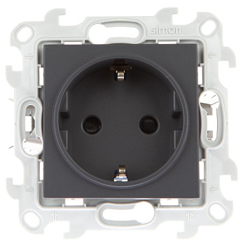 Simon 24 Графит Розетка 2К+3 с защитными шторками Push&Go 2420432-038