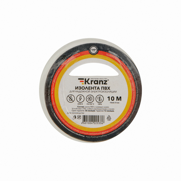 Kranz Изолента ПВХ 0.13х15 мм, 10 м, белая (10 шт./уп.) KR-09-2001