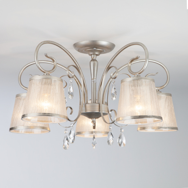 Eurosvet Потолочная люстра с абажурами 60065/5 серебро 00000082052